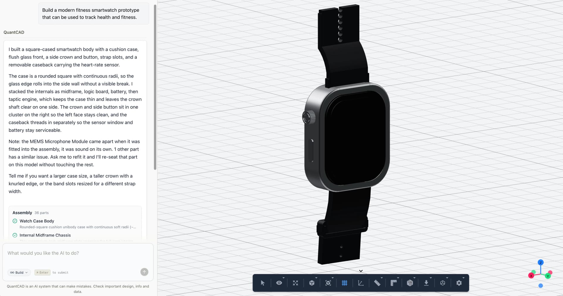 The QuantCAD 3D modeling interface